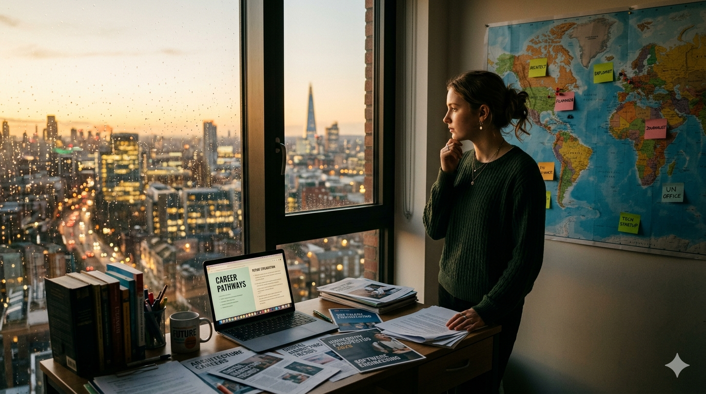 A teenage student sits at a bright wooden desk by a large window, writing a letter by hand with a fountain pen, soft golden morning light streaming in, an open laptop showing an email inbox, school notebooks stacked nearby, shallow depth of field, editorial cinematic 35mm film photography, warm natural tones